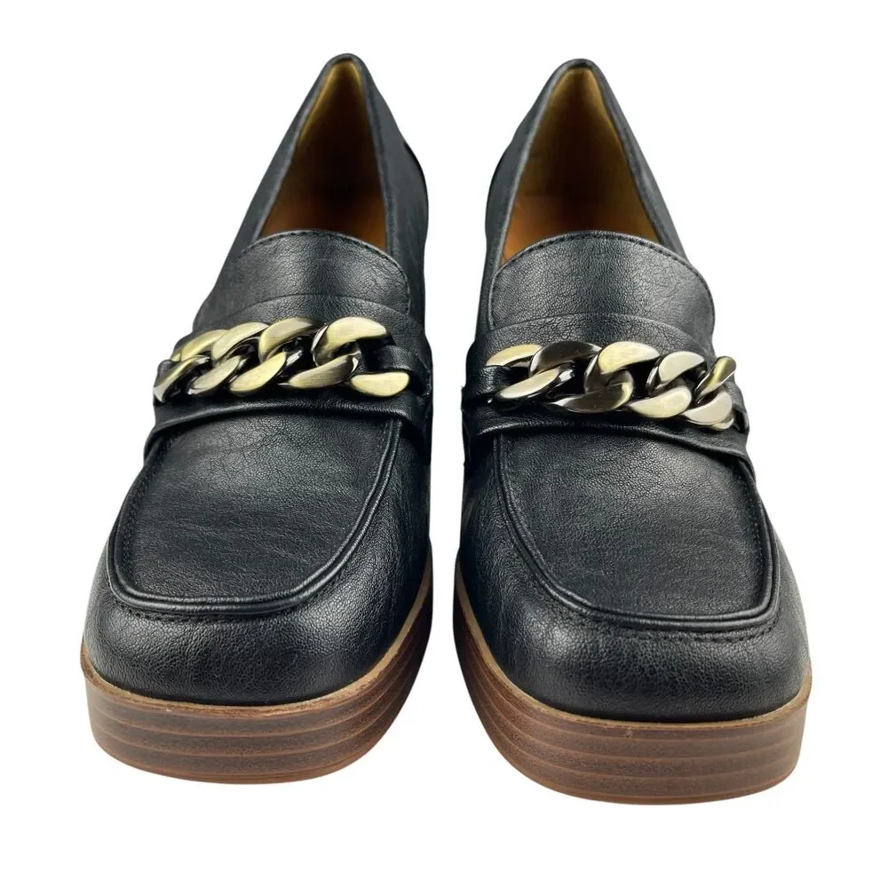 White Mountain Women's Manning Heeled Loafers 8M Black Chain Chunky Platform Y2K
